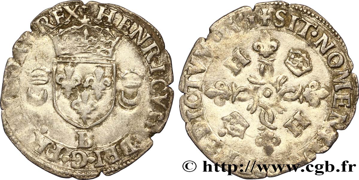 HENRI II Douzain aux croissants 1551 Rouen TB+