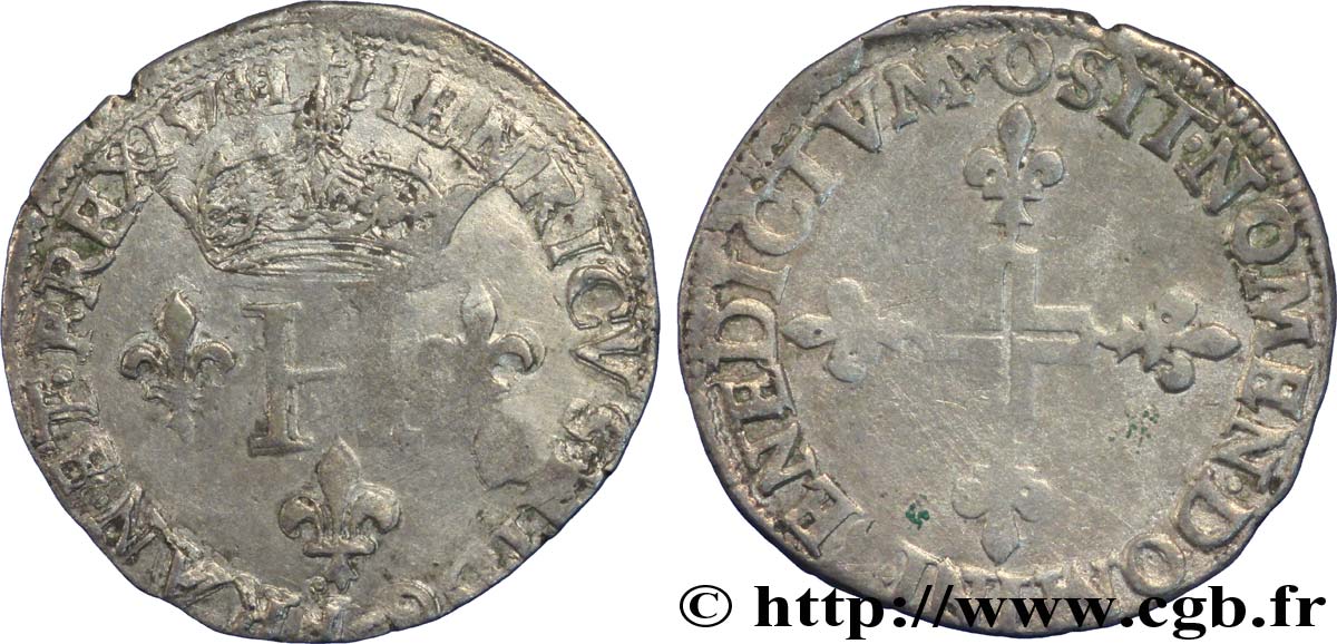 HENRY III Double sol parisis, 2e type 1578 Riom BC+