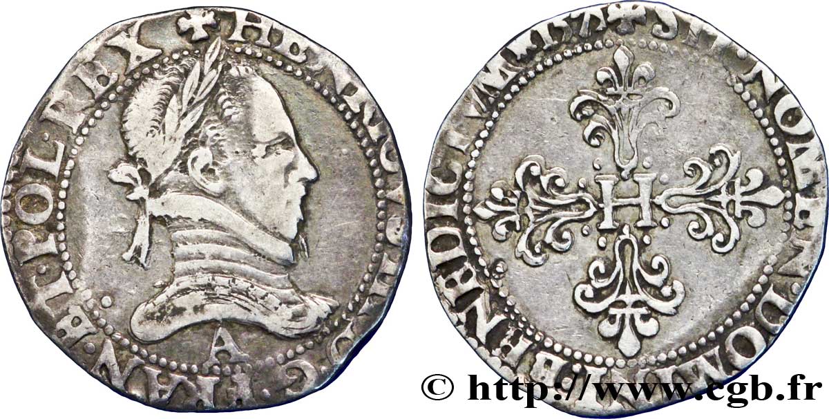 HENRI III Franc au col plat 1575 Paris TTB