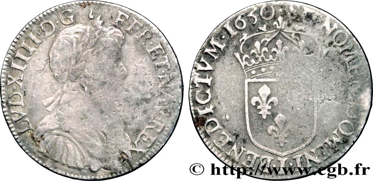 LOUIS XIV LE GRAND OU LE ROI SOLEIL Demi-écu, portrait à la mèche longue 1650 Limoges TB