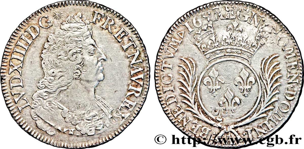 LOUIS XIV LE GRAND OU LE ROI SOLEIL Écu aux palmes 1693 Paris TTB