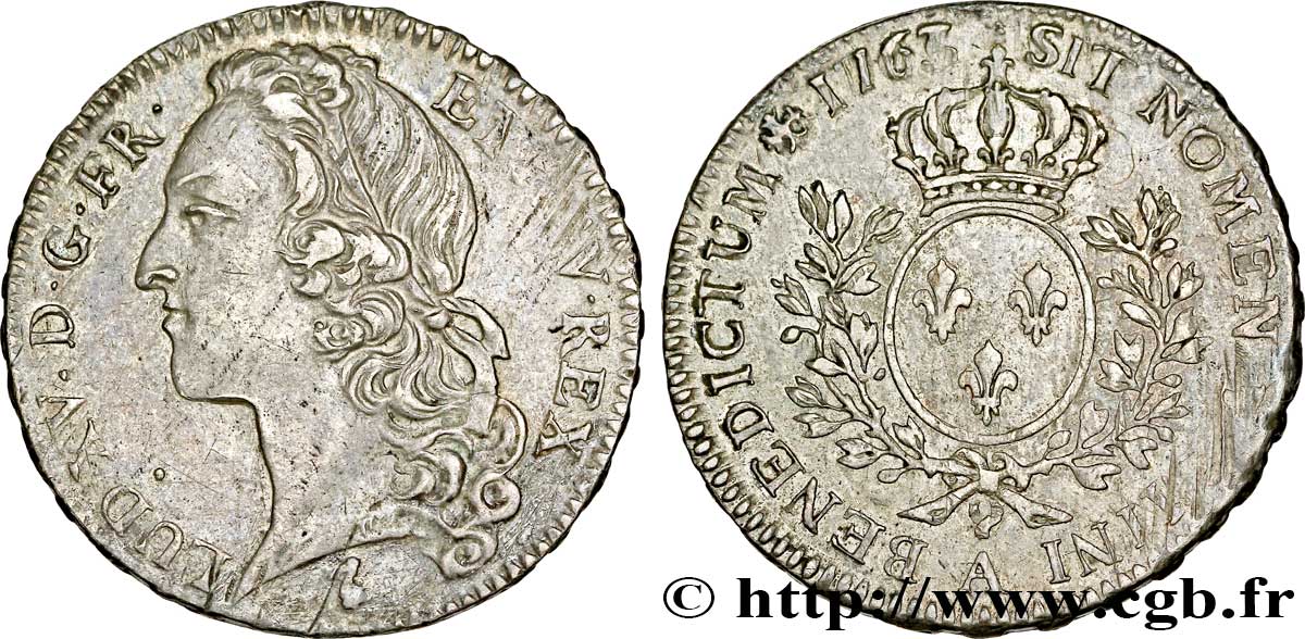 LOUIS XV DIT LE BIEN AIMÉ Demi-écu aux branches d’olivier, tête ceinte d’un bandeau 1763 Paris TTB/TB+