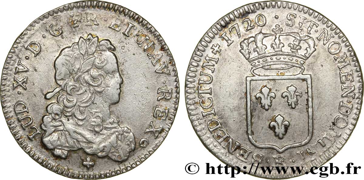 LOUIS XV DIT LE BIEN AIMÉ Tiers d écu de France 1720 Tours TTB+