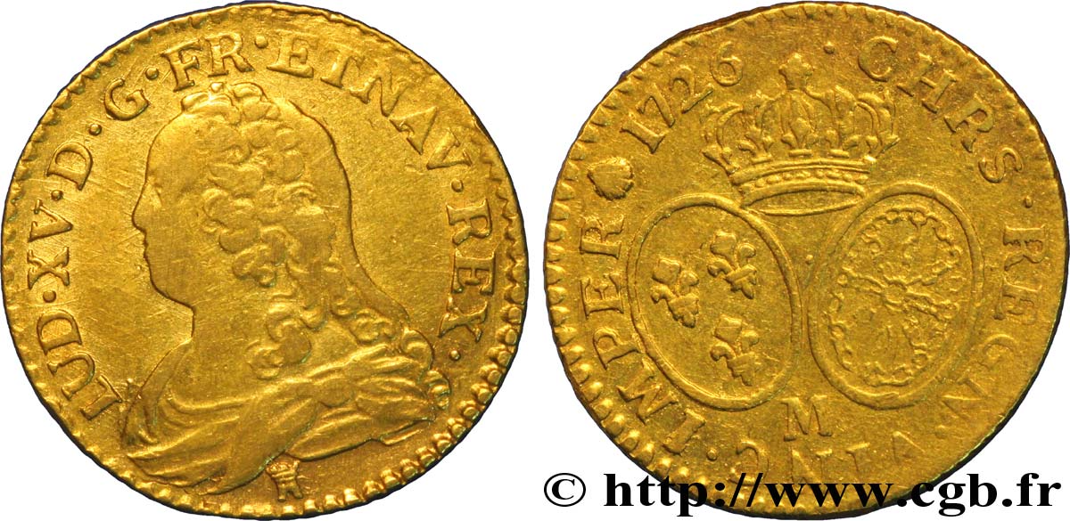 LOUIS XV DIT LE BIEN AIMÉ Louis d&nbsp;or aux écus ovales, buste habillé 1726 Toulouse TTB