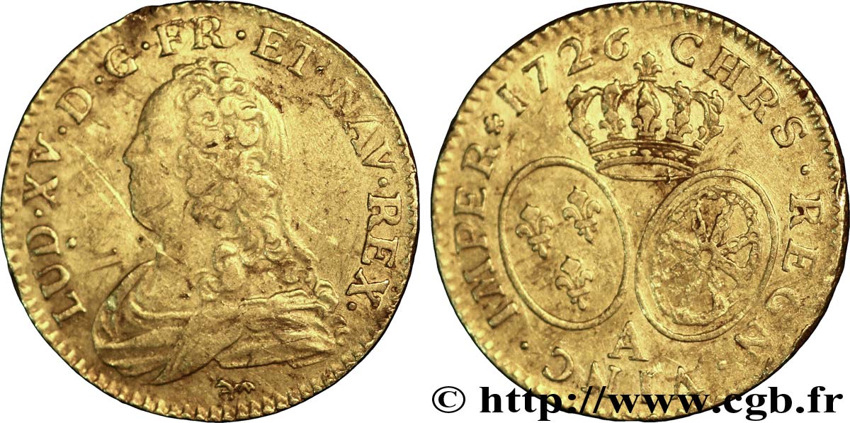 LOUIS XV DIT LE BIEN AIMÉ Louis d&nbsp;or aux écus ovales, buste habillé 1726 Paris TTB