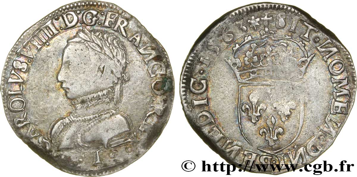 CHARLES IX Teston, 5e type 1563 Limoges TTB/TB+