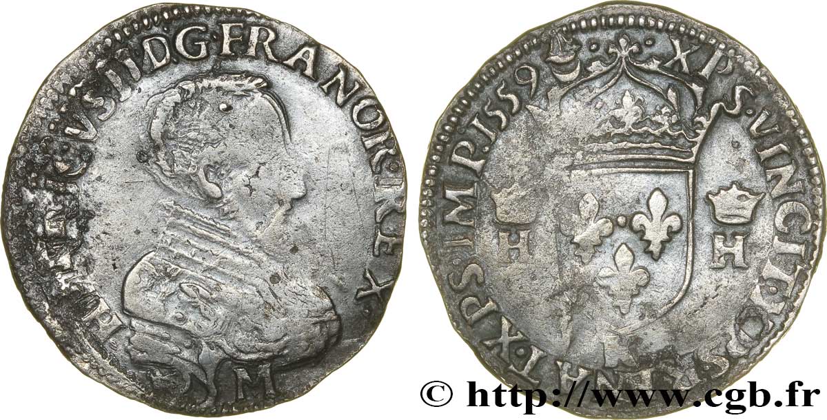 FRANCIS II. COINAGE AT THE NAME OF HENRY II Teston à la tête nue, 3e type 1559 Bordeaux VF