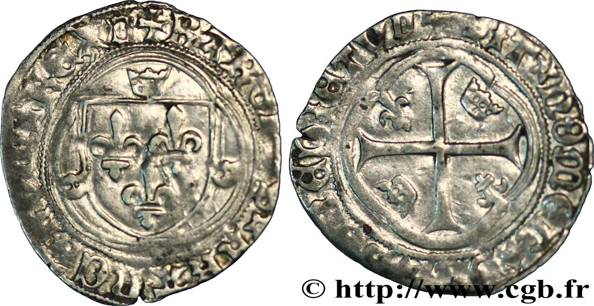 CHARLES VII LE VICTORIEUX Blanc à la couronne n.d. Villefranche-de-Rouergue TTB