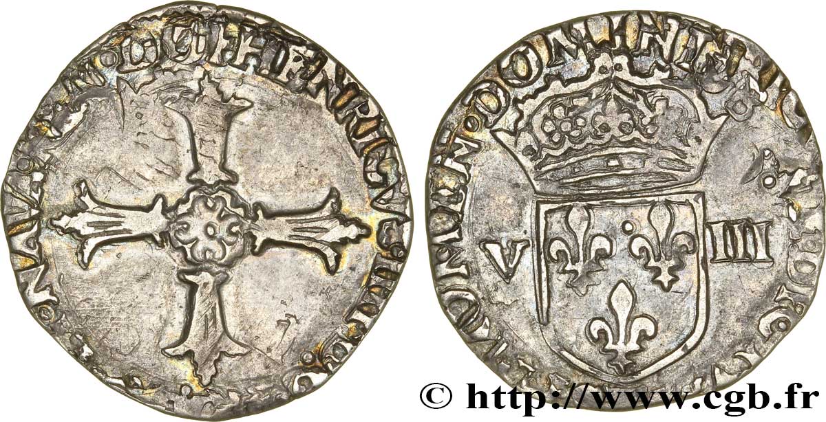 HENRI IV LE GRAND Huitième d écu, croix feuillue de face n.d. Nantes TB+