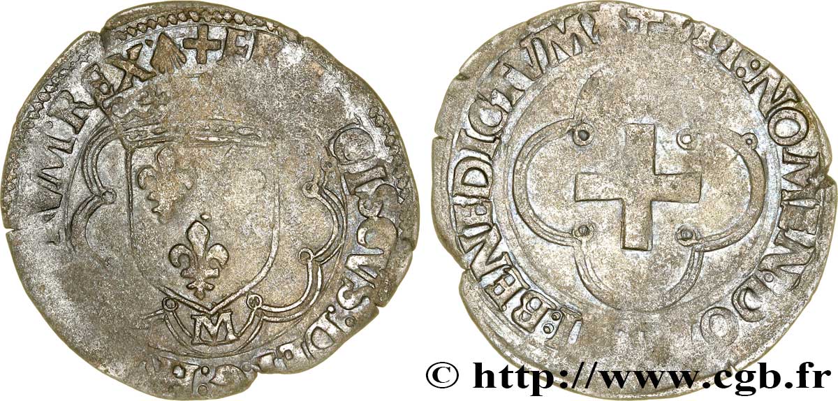 FRANÇOIS IER LE RESTAURATEUR DES LETTRES Douzain à la croisette, 1er type n.d. Toulouse TB