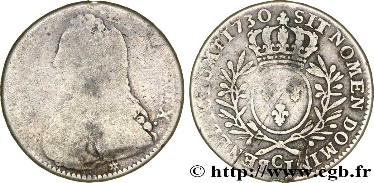 LOUIS XV DIT LE BIEN AIMÉ Demi-écu aux branches d olivier, buste habillé 1730 Caen B