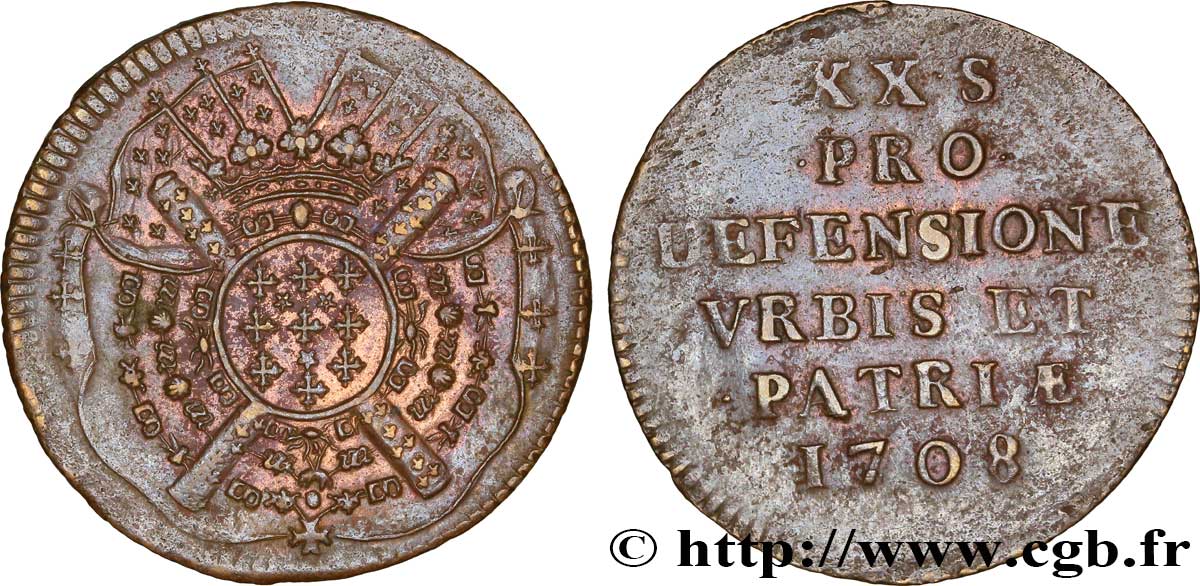 FLANDRE - SIÈGE DE LILLE Vingt sols, monnaie obsidionale 1708 Lille XF