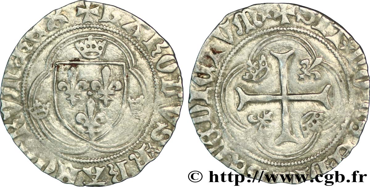 CHARLES VII LE VICTORIEUX Blanc à la couronne n.d. Angers TTB