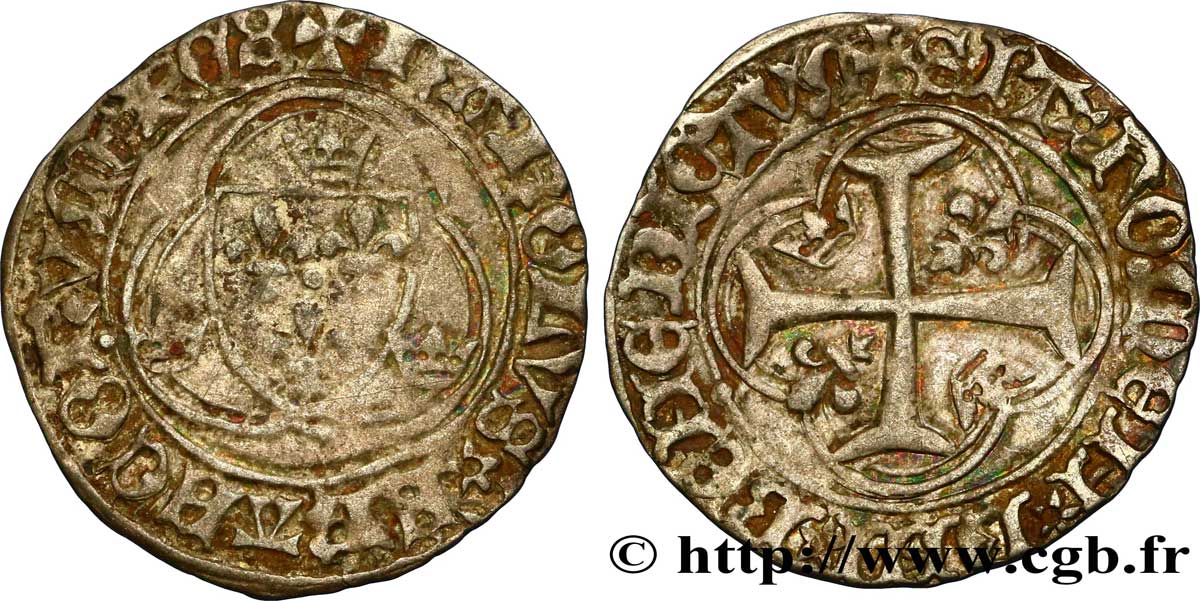 CHARLES VII  THE WELL SERVED  Blanc à la couronne n.d. Troyes VF/XF