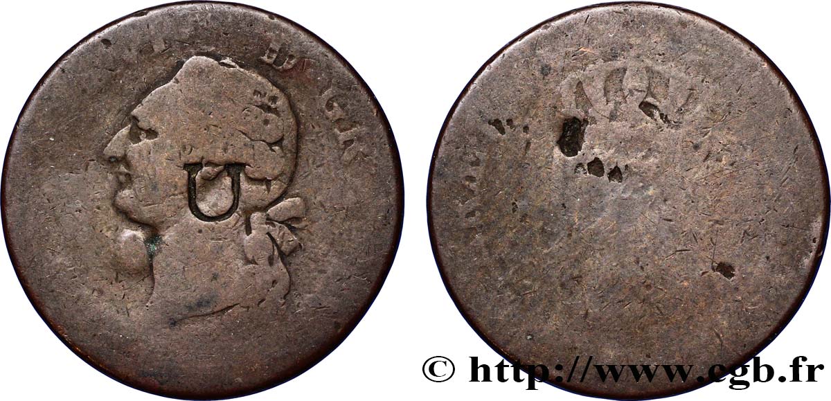 LOUIS XVI Sol dit &nbsp;à l&nbsp;écu&nbsp;, contremarque n.d. s.l. B