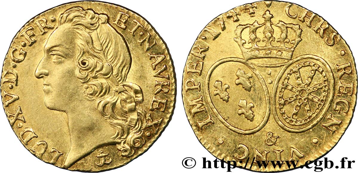 LOUIS XV DIT LE BIEN AIMÉ Louis d’or aux écus ovales, tête ceinte d’un bandeau 1744 Aix-en-Provence SUP