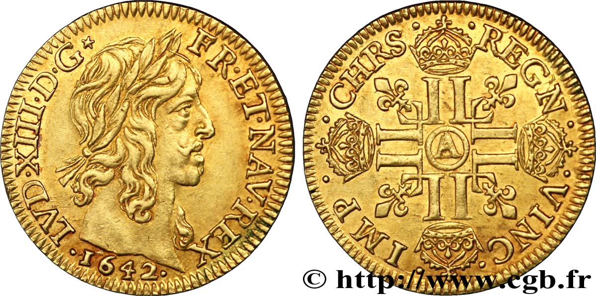LOUIS XIII LE JUSTE Louis d&nbsp;or aux huit L (effigie de Jean Warin) 1642 Paris SUP