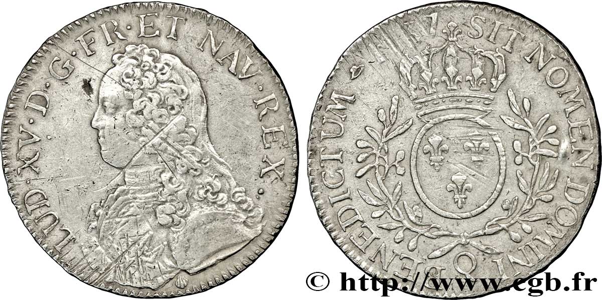 LOUIS XV DIT LE BIEN AIMÉ Écu aux branches d&nbsp;olivier, buste habillé 1737 Perpignan TTB