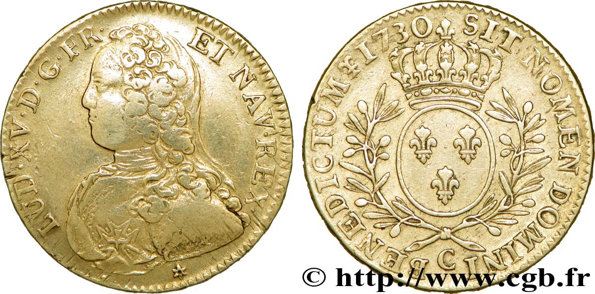 LOUIS XV DIT LE BIEN AIMÉ Demi-écu aux branches d&nbsp;olivier, buste habillé 1730 Caen TB+/TTB
