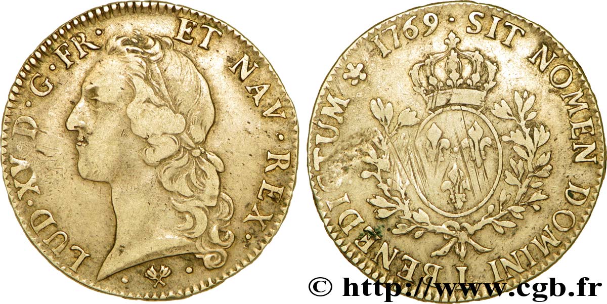 LOUIS XV &nbsp;THE WELL-BELOVED&nbsp; Écu aux branches d’olivier, tête ceinte d’un bandeau 1769 Bayonne SS
