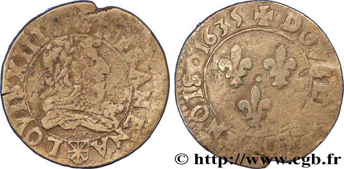 LOUIS XIII LE JUSTE Double tournois de Navarre 1635 Saint-Palais TB+