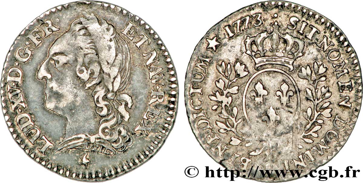 LOUIS XV DIT LE BIEN AIMÉ Dixième d’écu aux branches d’olivier, buste lauré 1773 Paris TB+