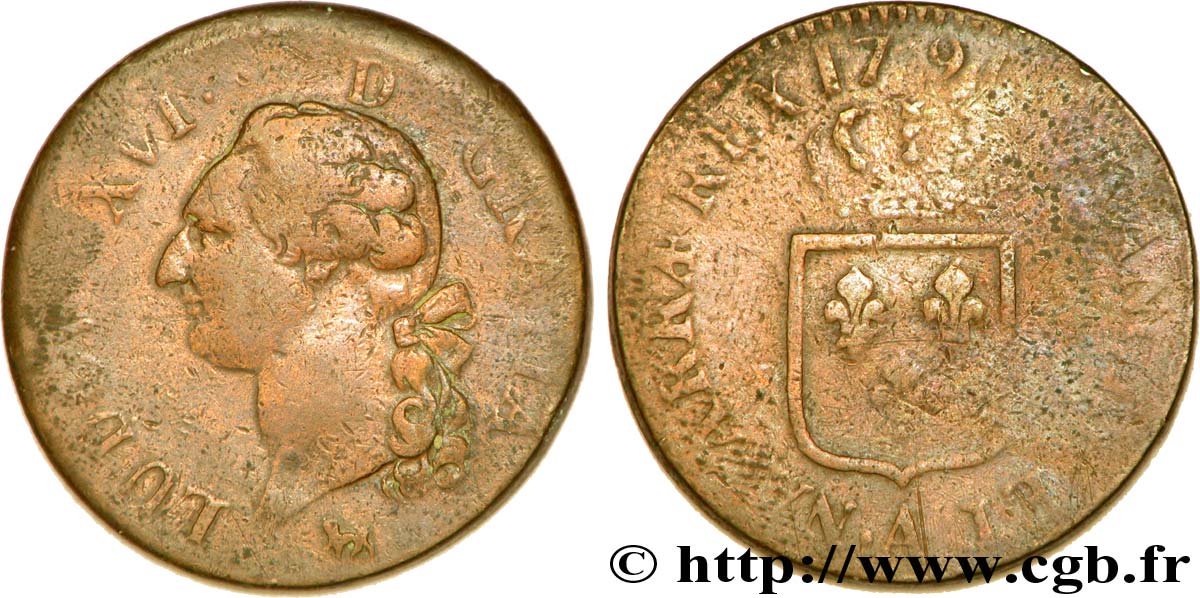 LOUIS XVI (MONARQUE CONSTITUTIONNEL)  Sol dit  à l écu  1791 Paris B+