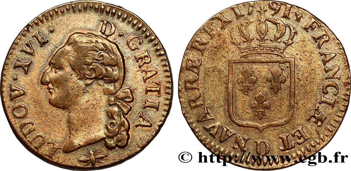 LOUIS XVI Sol dit  à l écu  1791 Lyon TTB
