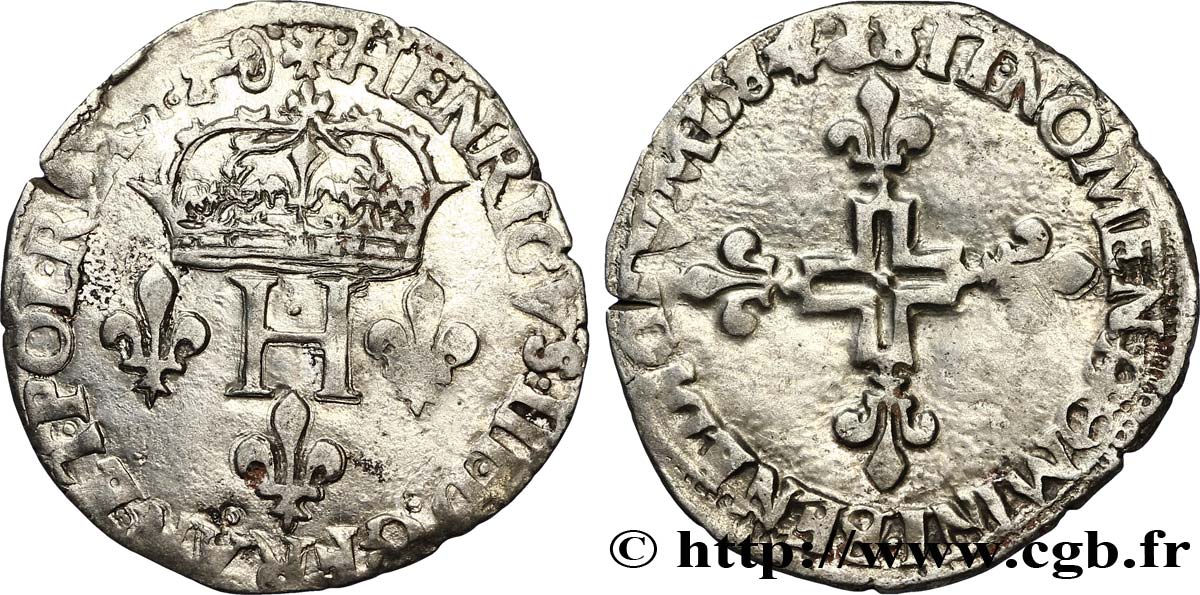 HENRI III Double sol parisis, 2e type 1584 Dijon TTB+