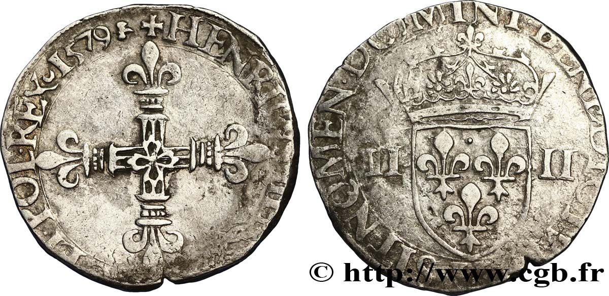 HENRY III Quart d écu, croix de face 1579 La Rochelle fSS