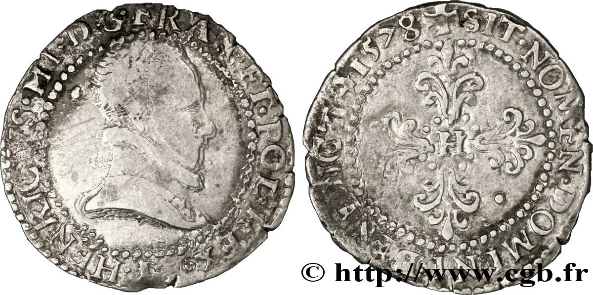 HENRI III Demi-franc au col plat 1578 Limoges TB+