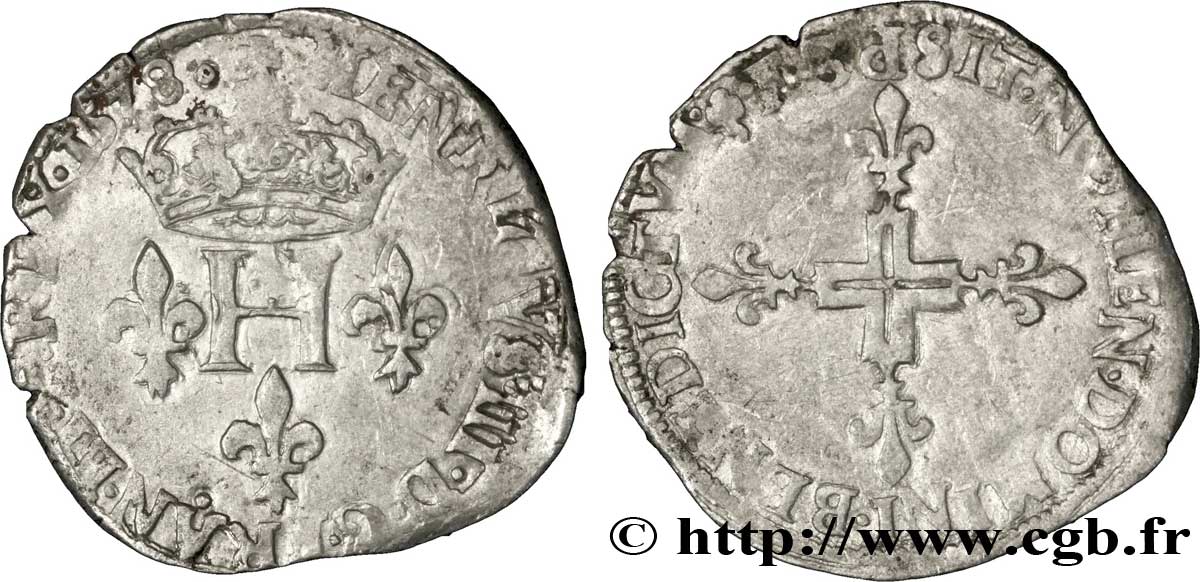 HENRI III Double sol parisis, 2e type 1578 Dijon TTB+