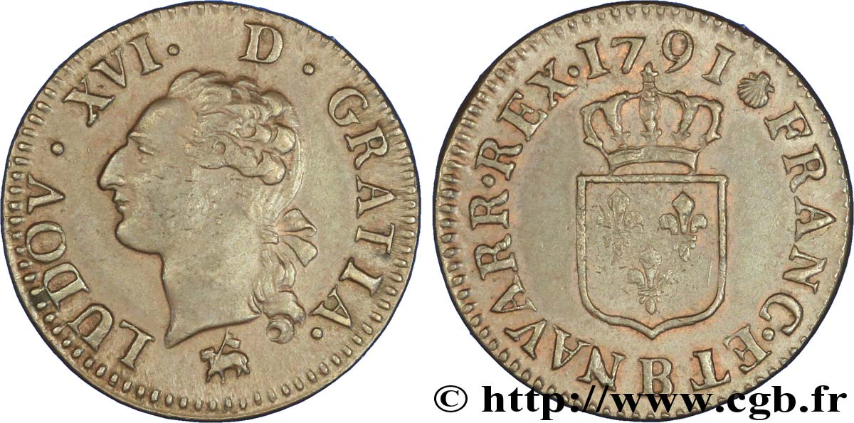 LOUIS XVI Liard dit “à l écu” 1791 Rouen TTB+