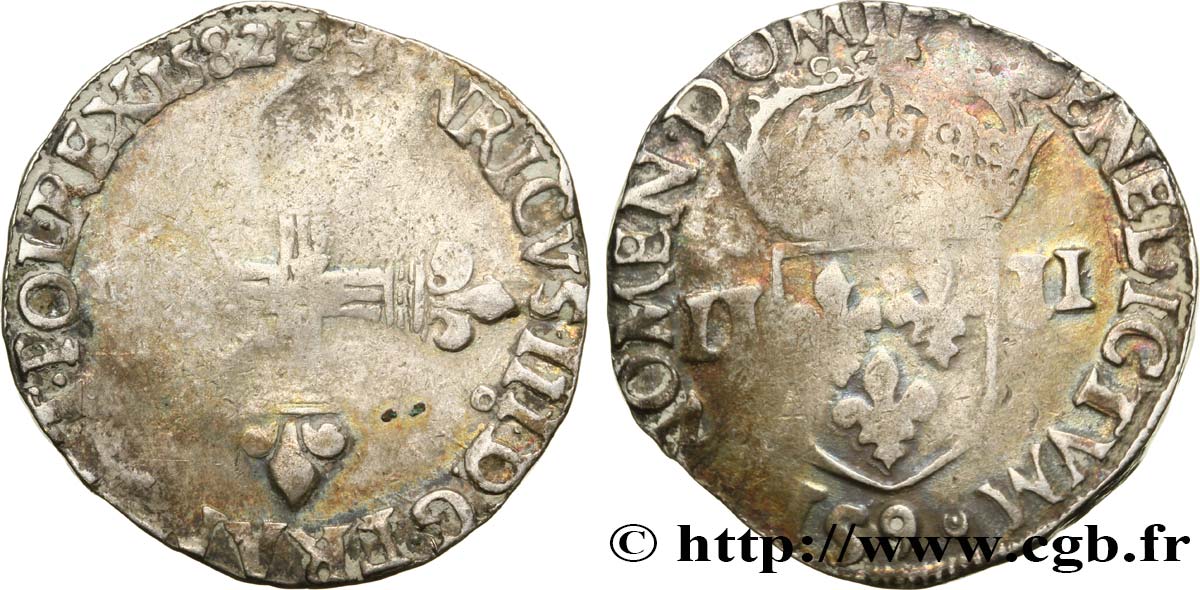 HENRY III Quart d écu, croix de face 1582 Rennes F/VF