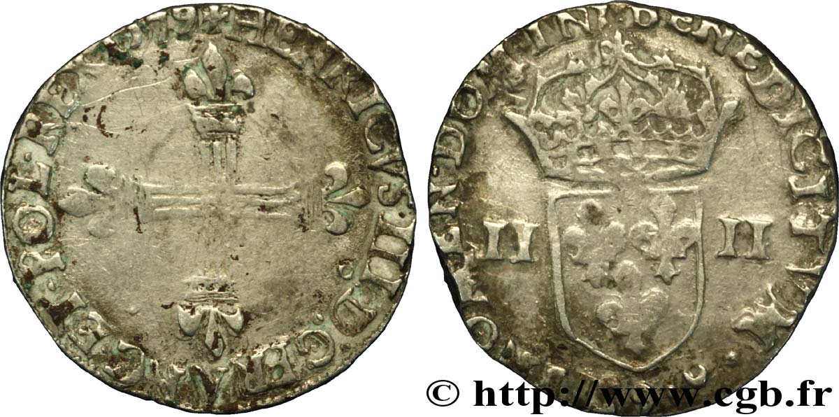 HENRI III Quart d&nbsp;écu, croix de face 1579 Rennes TB+