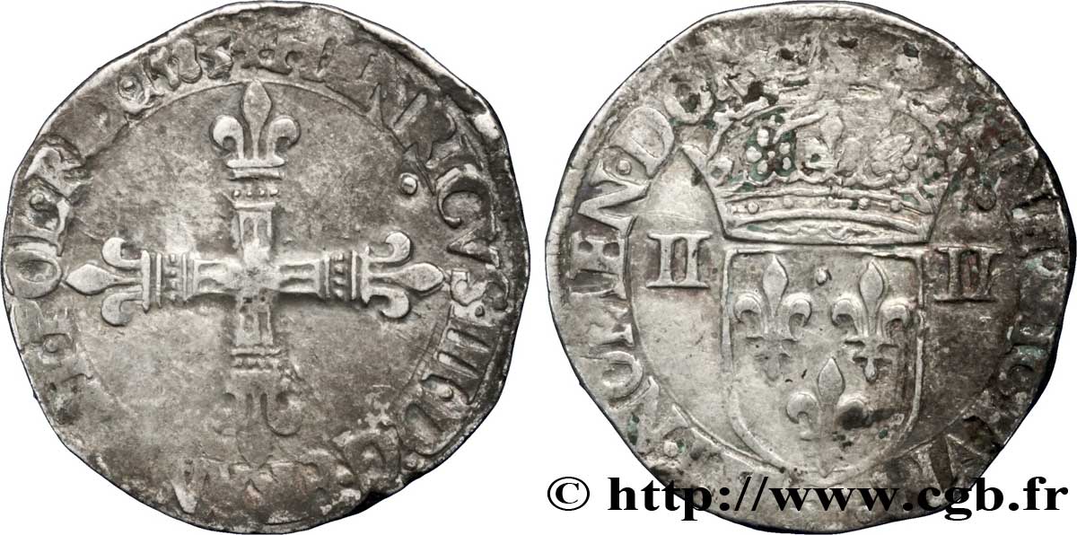 HENRI III Quart d écu, croix de face 1583 Nantes TB+