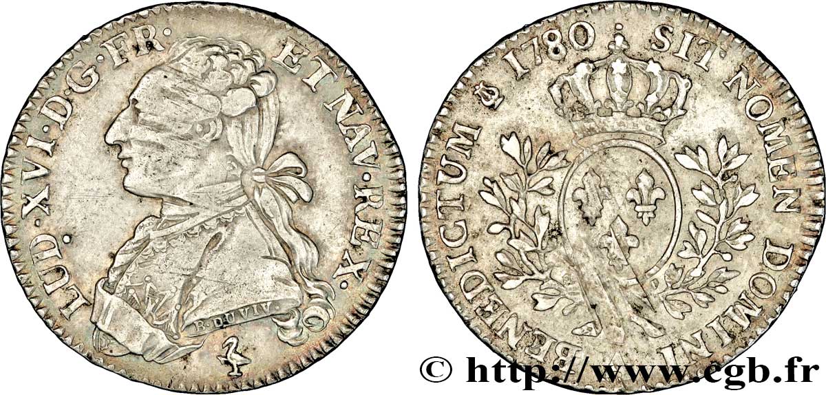 LOUIS XVI Cinquième d&nbsp;écu aux branches d&nbsp;olivier 1780 Paris TB+