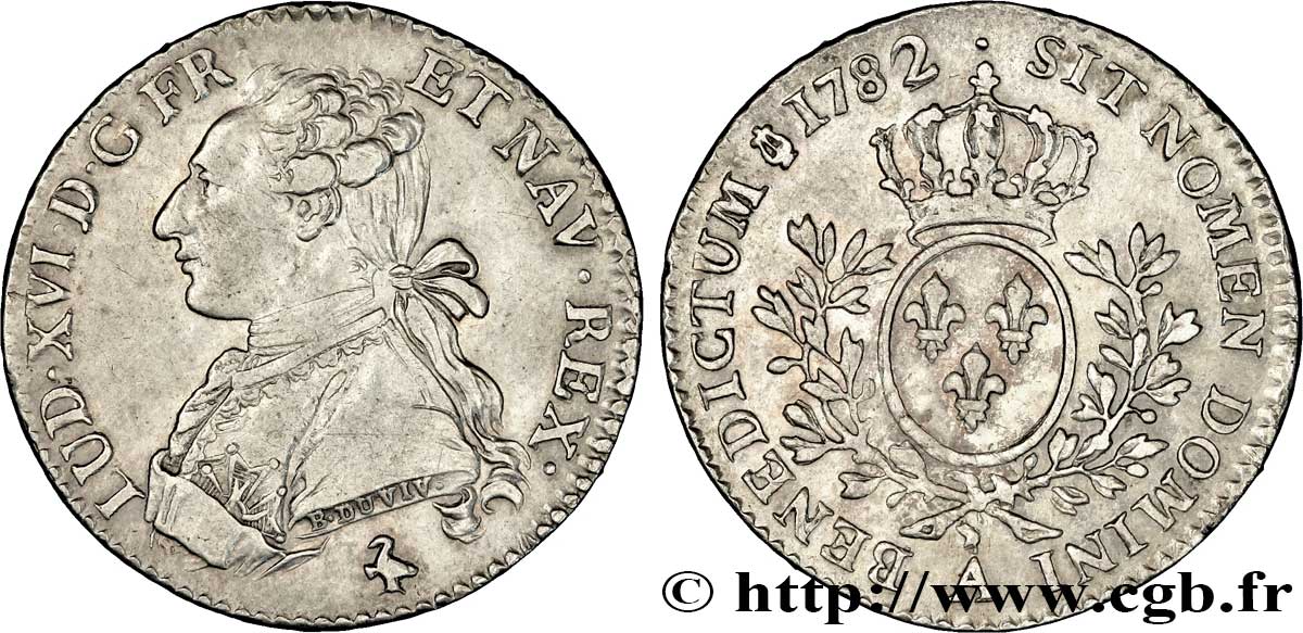 LOUIS XVI Cinquième d&nbsp;écu aux branches d&nbsp;olivier 1782 Paris TTB