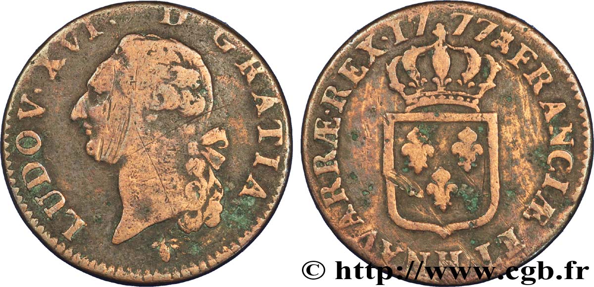 LOUIS XVI Sol dit &nbsp;à l&nbsp;écu&nbsp; 1777 La Rochelle B+