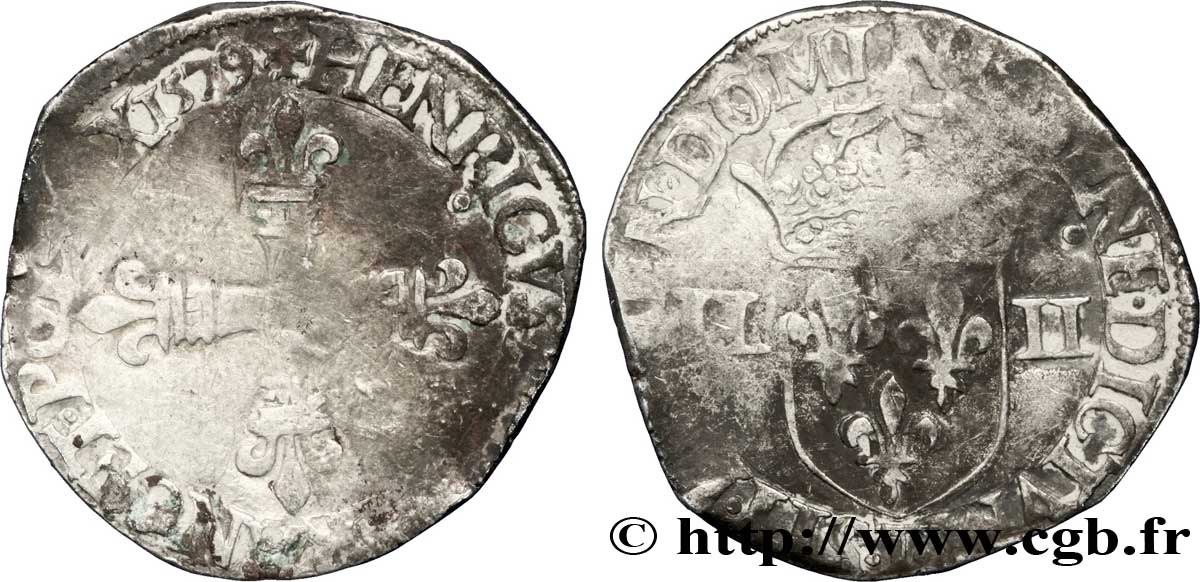 HENRI III Quart d&nbsp;écu, croix de face 1579 Nantes TB