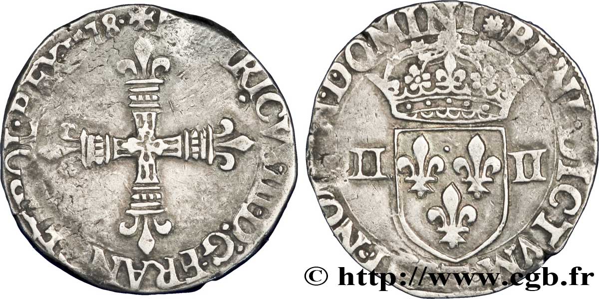 HENRI III Quart d&nbsp;écu, croix de face 1578 Nantes TB+