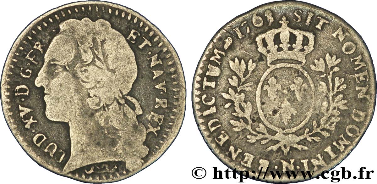 LOUIS XV DIT LE BIEN AIMÉ Dixième d écu aux branches d’olivier, tête ceinte d’un bandeau 1767 Montpellier TB+