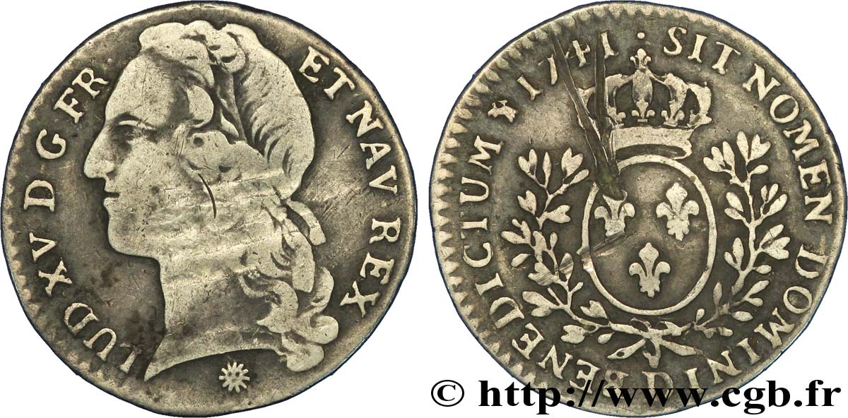 LOUIS XV DIT LE BIEN AIMÉ Dixième d'écu aux branches d’olivier, tête ...