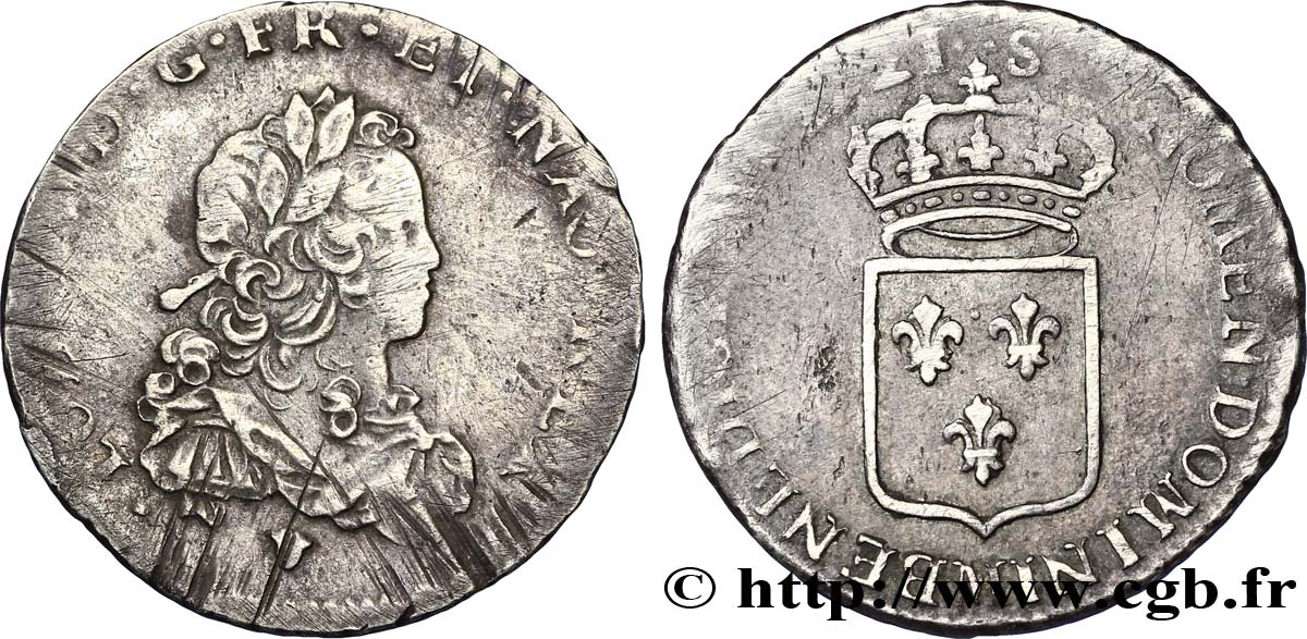 LOUIS XV DIT LE BIEN AIMÉ Tiers d&nbsp;écu de France 1721 Toulouse B+/TB+