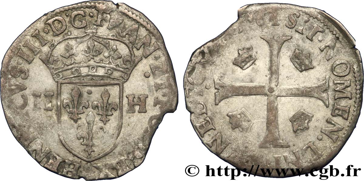 HENRI III Douzain aux deux H, 1er type 1576 Paris TB+