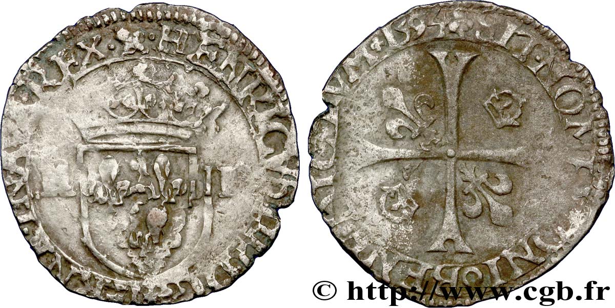HENRI IV LE GRAND Douzain aux deux H, 2e type 1594 La Rochelle TB+/TTB