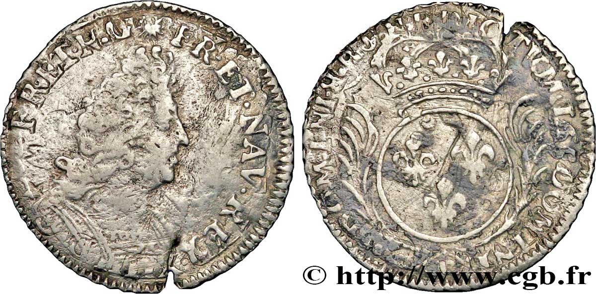 LOUIS XIV LE GRAND OU LE ROI SOLEIL Douzième d&nbsp;écu aux palmes n.d. s.l. TB