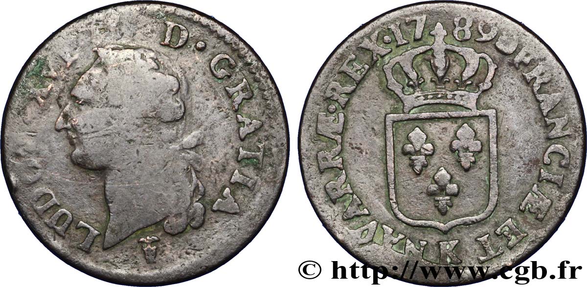 LOUIS XVI Sol dit &nbsp;à l&nbsp;écu&nbsp; 1789 Bordeaux AB/B