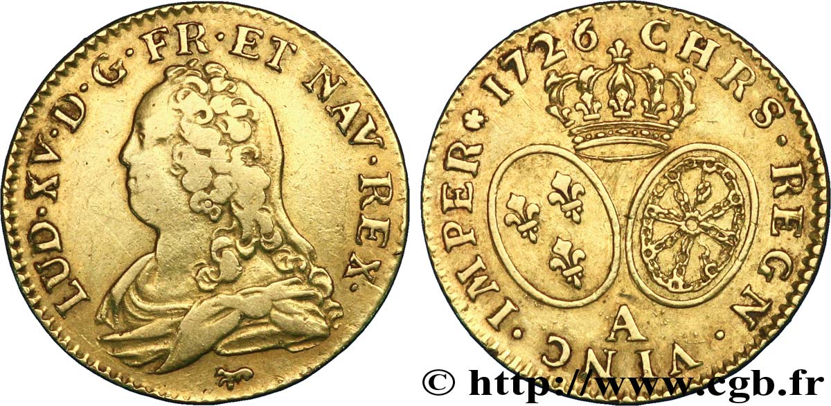 LOUIS XV DIT LE BIEN AIMÉ Louis d or aux écus ovales, buste habillé 1726 Paris TTB