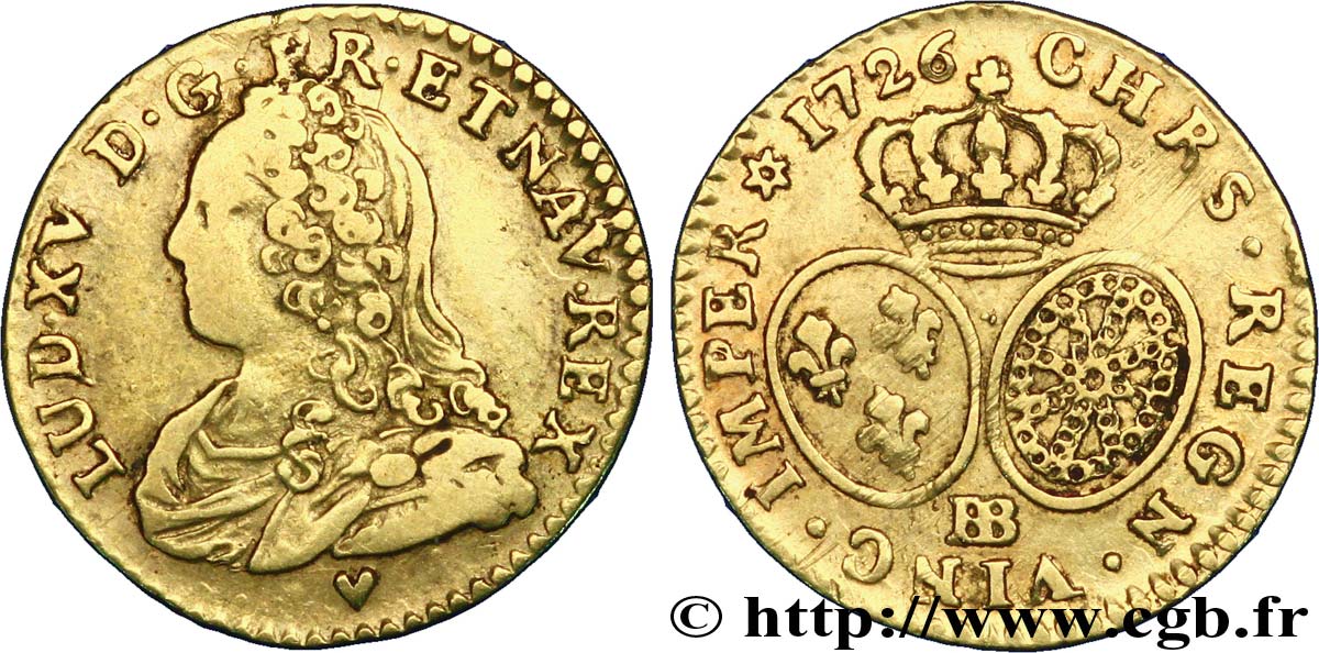 LOUIS XV DIT LE BIEN AIMÉ Demi-louis d or aux écus ovales, buste habillé 1726 Strasbourg TB